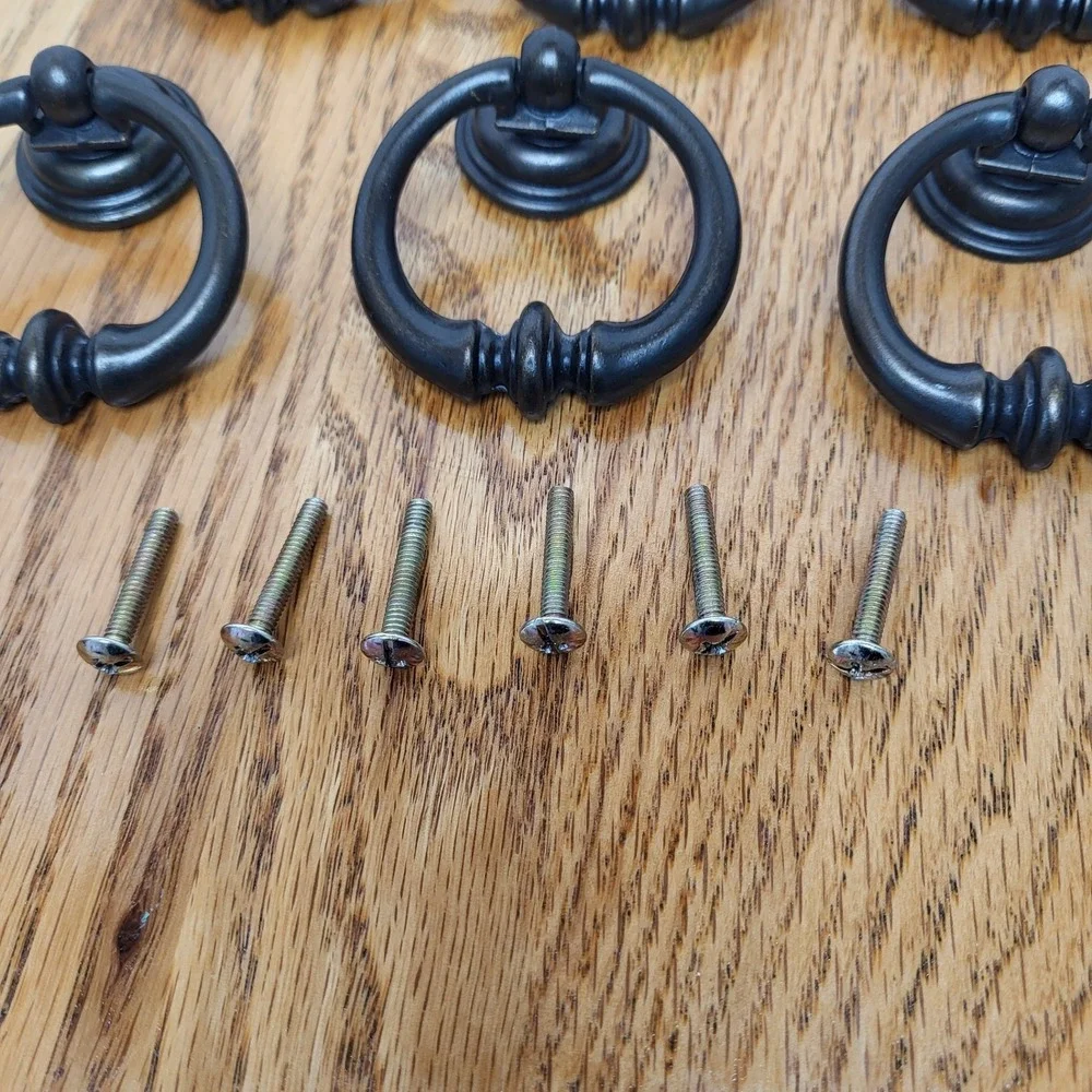 Bronze Drop‎ Bail With Back Plate Ring Pull Dresser Cabinet Hardware Set Of 6